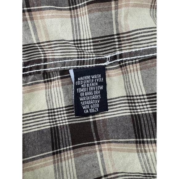 Rock & Roll Cowboy 2XL Brown Plaid Long Sleeve Pearl Snap Button Shirt - Picture 9 of 12
